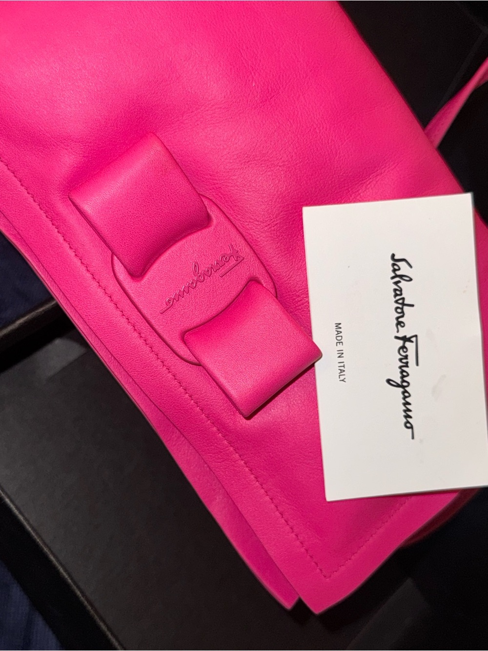 Salvatore Ferragamo Hot Pink Leather Clutch with Vara Bow